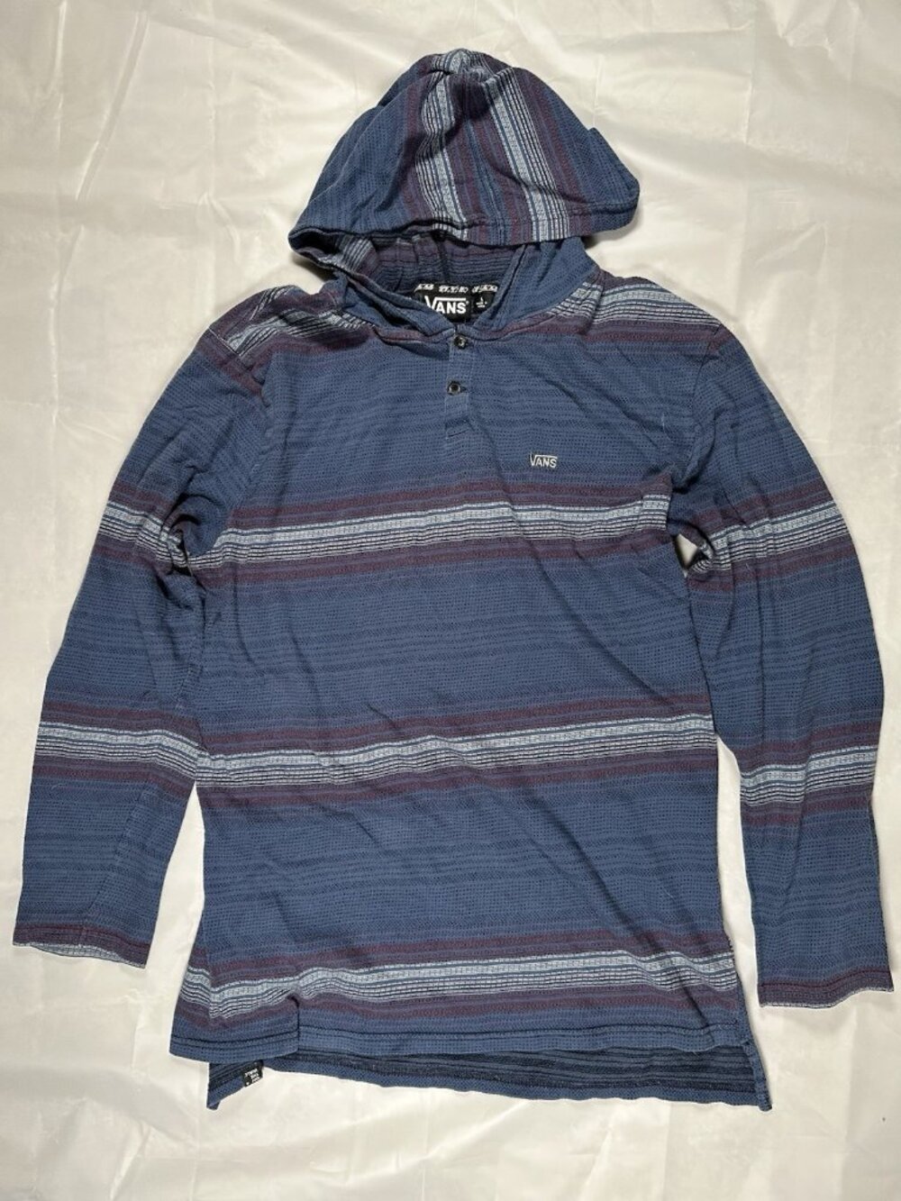 Vans Hoodie Men L Blue Stripes Lightweight Henley Pullover Skater Skate Sweater